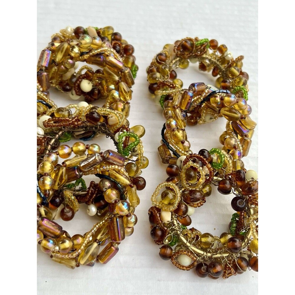 vintage Kim Seybert & Pier 1 Glass Beaded Napkin Rings 7 Amber Vintage Mixed Set